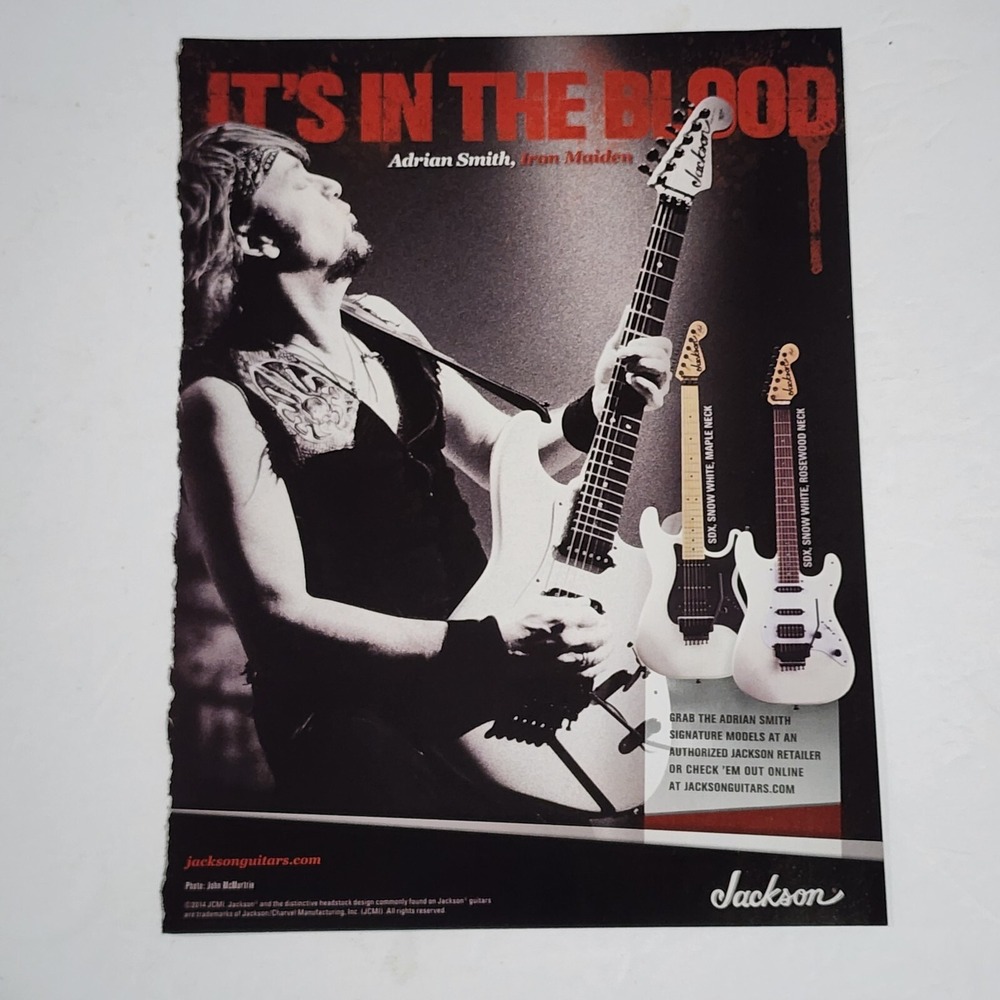 Print Ad Adrian Smith Iron Maiden Jackson guitar clipping 2014 8x10.5
